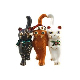 CINDY XIANG New Three Christmas Cat Brooches Cute Vivid Animal Pin Fashion Women And Men Party Jewellery Kids Gift