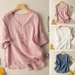 Women's Blouses Women Summer Top V Neck Short Sleeves Thin Quick Dry Pullover Daily Wear Buttons Loose Lady T-shirt Female Clothes