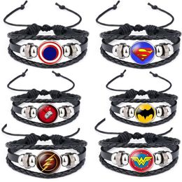 Bangle Lot/10pcs Wholesale movie Bracelets Superhero Charms Punk Leather Bracelet Jewellery gift