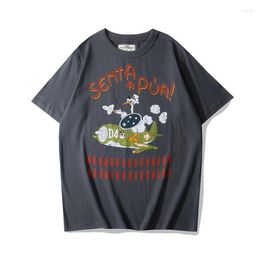 Men's T Shirts Retro Cartoon Printed Short Sleeved T-shirt Mens Military Style Half Tshirt Cotton Washed Tee Top Male