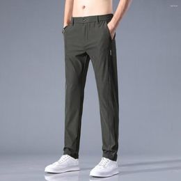 Men's Pants Men Suit Chic Ice Silk Summer Trousers Thin Pure Colour Male Clothes