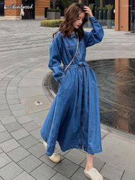 Casual Dresses Women's Mid-length Dress 2023 Spring And Autumn Korean Version Loose Over The Knee French Retro Waist Closed Denim Skirt
