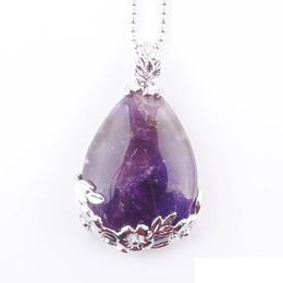 Pendant Necklaces Natural Gem Stone Teardrop Amethyst Love Beads Reiki Chakra Healing Necklace Chain Jewellery N3471 Drop Delivery Pend Dhpfy