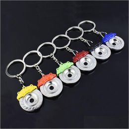 Keychains Lanyards Metal Keychain Creative Brake Disc Wheel Key Chain Pendant Car Modification Discs Keyring Accessories Small Gif Dhi7W