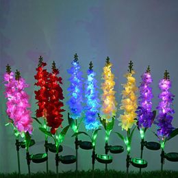 Lawn Lamps 2pcs Outdoor Waterproof LED Solar Light Artificial Violet Flower Garden Stake Patio Pathway Lamp