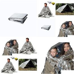 Party Favour Thermal Blankets Waterproof Emergency Foil First Aid Rescue Blanket Outdoor Aluminium Coating Shelters Tents Camp Hike P Dhzkt