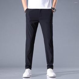 Men's Pants Men Summer Trousers Slim Fit Solid Colour Ice Silk Garment