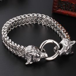 Bangle 11MM Cuban Chain Stainless Steel Bracelet For Men Gothic Wolf Lion Head Mens Bracelets Night Club Party Jewelry Accessory Man