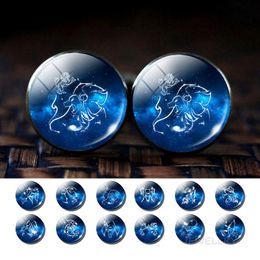 12 Constellations Glass Alloy Cufflinks Zodiac Signs Suit Cuff Links Men Shirt Accessories Destiny Jewellery Birthday Gift