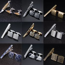 Luxury Cufflink and Tie Clip Set Rhinestone Tie Pin for Men's Suit Accessories Tie Bars Cufflink Set Men Wedding Jewelry B246