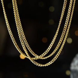 Necklaces MIQIAO Real 18K Gold Cuban Necklace Pure Au750 Light Luxury Simple Style Exquisite Gifts for Women NE007