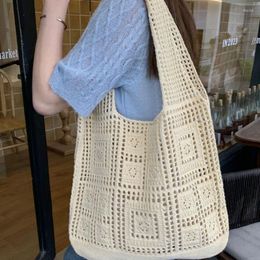 Evening Bags Gentleness Style Women Imitation Wool Handbag Retro Knitted Bag Mesh Hollowed-out Woven Shoulder 2023