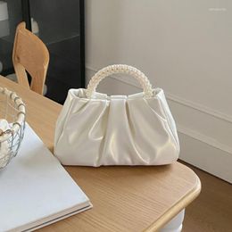 Evening Bags Fashion Ruched Women's Handbags Small Beads Top-handle Ladies Luxury Shoulder Bag Solid Colour Female Dinner Messenger