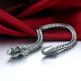 Necklaces Men's 925 Thai Silver Chain Necklace Bracelet Ethnic Dragon Design Craft 925 Sterling Silver Popular Body Jewelry 18CM23CM