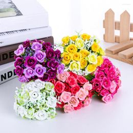 Decorative Flowers 1 Bouquet 20 Heads Artificial Silk Rose Tea Bud Flower Wheat Ears For DIY Home Garden Wedding Christmas Party Decoration