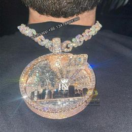 Anhänger JEWE Maßgeschneiderter Iced Out-Anhänger Crazy Rapper Bussdown 3D-Baguette-Palme, spezieller Smaragd, Moissanit, individuelle Halskette