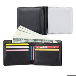 Party Favour Heat Transfer Mens Foldable Wallet Retro Pu Leather Card Bag Sublimation Blank Case Fathers Day Gift Drop Delivery Home Dhewq