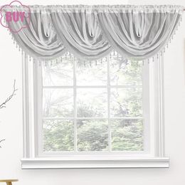 Curtain Modern Simple White Tulle Beaded Valance Rustic Decor Header Home Backdrop Waterfall Curtains Living Room End Products