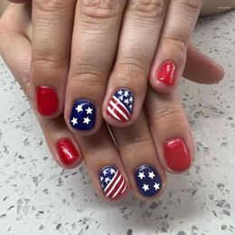 False Nails 24pcs Press On With Stars Stripes Pattern Design Detachable French Short Fake Full Cover Tips