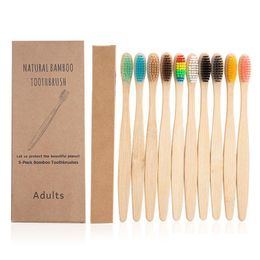 Disposable Toothbrushes 10Pcs Bamboo Toothbrush Ecofriendly Vegan Tooth Brush Rainbow Black Wooden Soft Fibre Adts Travel Set Drop D Dh4K3