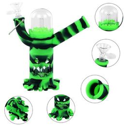 Colorful Silicone Bong Pipes Kit Bubbler Tree Monster Style Dry Herb Tobacco Glass Funnel Bowl Spoon Waterpipe Portable Hookah Smoking Cigarette Holder Tube