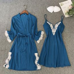 Women's Sleepwear Nightgown Bride Bridesmaid Wedding Robe Set Satin V-Neck Women Lace Trim Bath Gown Bathrobe Suit Lounge Kimono Negligee