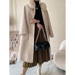 Women's Fur Heavy DaJane Led Belt Wool Double Coat Female Autumn Winter Season The Cloth With Collar