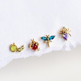 Huggie Set Of 4 Pieces 18K Gold Plated Colourful Stone Mini Small Stud Multi Piercing Earring For Girl Women 925 Sterling Silver