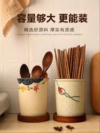 Storage Bottles Japanese Style Household Ceramic Chopsticks Holder Box Tube Drain Rack Kitchen Supplies