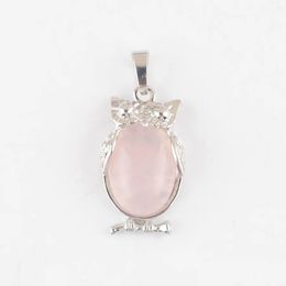 Pendant Necklaces Natural Stone Rose Quartz Tiny Owl Pendants Reiki Lucky Animal Cute Charm Jewelry For Women Man Gift N4672 Drop Del Dhl5G