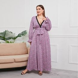 Casual Dresses Large 1XL-4XL Fat Mm Chiffon Dress With Floral Swing Long Skirt V-neck Long-sleeved Women's