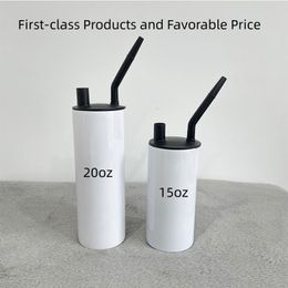 Sublimation Hookah Tumblers Stainless Steel White Blank Straight Fatty Cups 15oz 20oz with Smoking Pipe Lid Double Wall Vacuum Coffee Travel Mugs