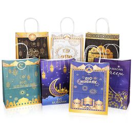 Gift Wrap 6pcs Eid Mubarak Kraft Paper Bags Muslim Islamic Festival Party Cookie Candy Packaging Box Ramadan Kareem Favors Supplies 230522