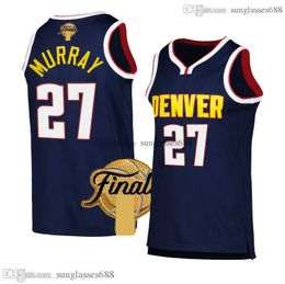 Camisas Jokic Murray Jr. Porter Gordon Caldwell Pop-Brown Finals Camisetas de basquete infantil masculinas e femininas brancas e azuis