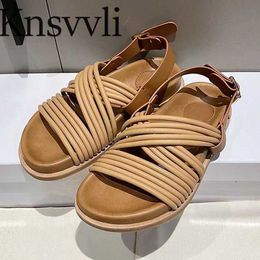 Summer Flat Sandals Women Cross Narrow Band Fisherman Sandals Woman Casual Flat Holiday Beach Shoes Woman Sandalias Mujer X230523