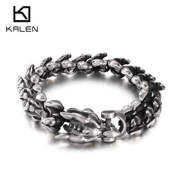 Bangle Kalen 10mm Viking Wolf Animal Bracelet For Men Stainless Steel 316L Cool Hand Chain Punk Jewelry