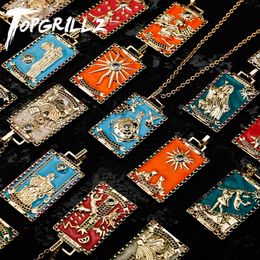 Necklaces TOPGRILLZ 2021 New Vintage Tarot Cards Pendant Necklace High Quality Copper Jewelry Good Luck Amulet Pendant Gift For Men Women