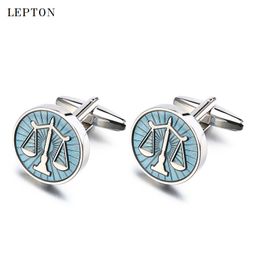 Libra Scales Cufflinks Lepton Stainless Steel Round balance Cuff links for Mens Shirt Studs Gift Lawyer Relojes gemelos