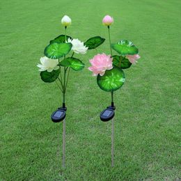 Lawn Lamps LED Solar Powered Light 3-Head Lotus Flower Outdoor Waterproof Stake Lamp Yard Art Garden Decor