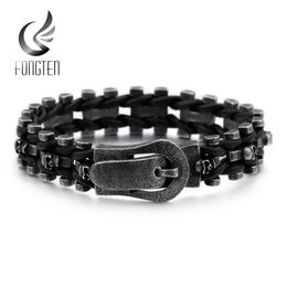 Bangle Fongten Punk Leather Rope Braided Men Bracelet Stainless Steel Retro Bff Mens Fashion Wrist Band Men Accessoires Jewelry