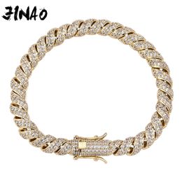 Bracelets JINAO New 10mm Columnar twist chain Iced Out Gold Silver Color Cubic Zircon Cuban Link Bracelet Hip Hop Jewelry