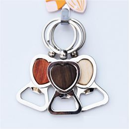 Keychains Lanyards Heart Shaped Wooden Keychain Pendant Metal Beer Bottle Opener Car Keyring Diy Gift Key Chain Drop Delivery Fash Dhbms