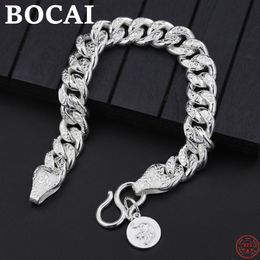 Bangles BOCAI Solide S999 Sterling Silver Bracelets 2022 New Fashion Simple Chinese Fu Letter Solid Argentum Hand String for Men Women