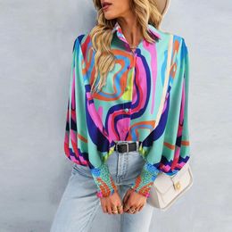 Print Blouse Elegant Ruffles Shirt Blouse Crop Top Tops Women Summer Long Sleeve Pullover Loose Blouse Shirts Work Tops