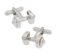 New Arrival Dumbbell Cuff Links Silver Color Sport Design Quality Brass Material Men's Cufflinks Free Shipping