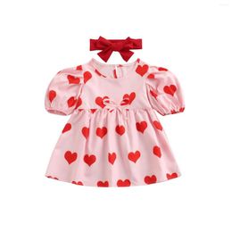 Girl Dresses Lioraitiin 1-5Years Toddler Baby 2Pcs Valentine's Day Dress Autumn Long Sleeve Heart Printed O-Neck Cute Pink Outfit