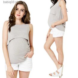 Maternity Tops Tees Maternity Vest Pregnant Women Clothes For Breastfeeding Tanks Tops Pregnancy Sleeveless T-shirt Night Casual Maternity Clothing T230523