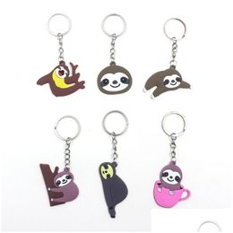 Keychains Lanyards Pvc Sloth Keychain Cute Cartoon Pendant Car Accessories Keyring Key Chain Drop Delivery Fashion Dhju2