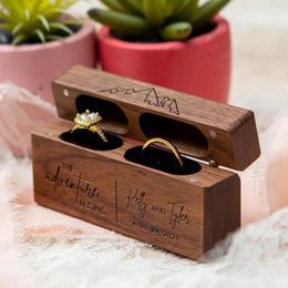 Jewelry Pouches Wedding Ring Holder Box Walnut Wood Modern For 2 Ceremony