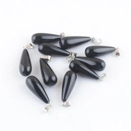 Pendant Necklaces Teardrop Shape Natural Stone Obsidian Pendants Pendum Charms For Jewellery Making Diy Earrings Necklace V0307 Drop De Dh0Do